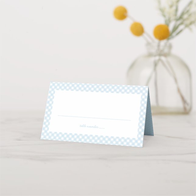 Carte De Placement En vichy bleu mignon baby shower garçon simple (Devant)