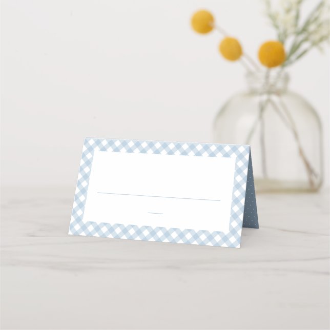 Carte De Placement En vichy bleu mignon vérifier simple baby shower g (Devant)
