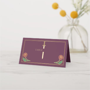 Carte De Placement Épée de mariage florale médiévale royale mauve or 