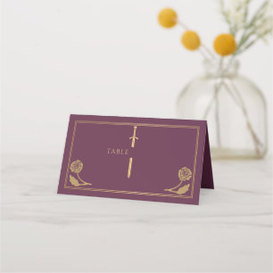 Carte De Placement Épée de mariage médiévale royale mauve or