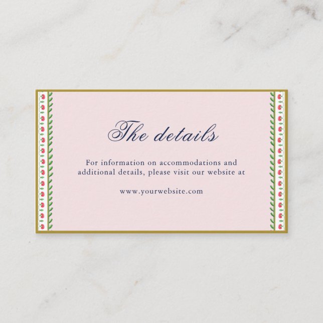 Carte De Placement Ethnic Pink flower border Détails du mariage indie (Devant)