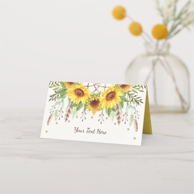 Carte De Placement Étiquette de nourriture Tournesols rustiques Bohèm (Devant)