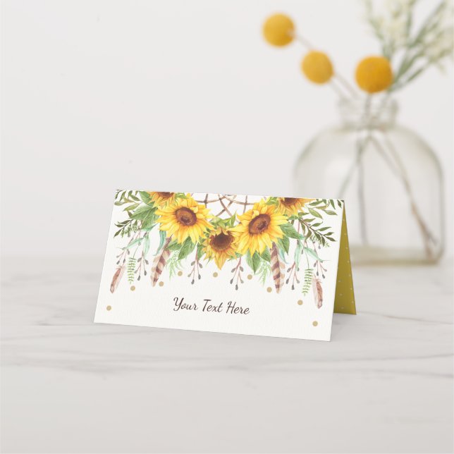Carte De Placement Étiquette de nourriture Tournesols rustiques Boho  (Devant)
