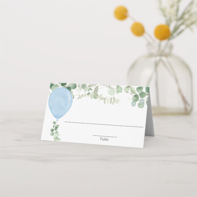 Carte De Placement étiquette de verdure d'eucalyptus à ballon en aqua (Devant)