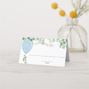 Carte De Placement étiquette de verdure d'eucalyptus à ballon en aqua
