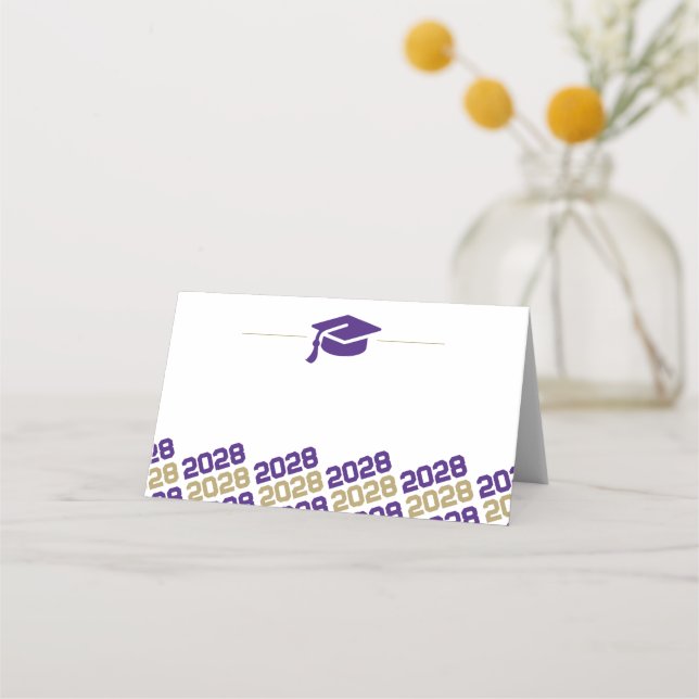 Carte De Placement Étiquette pliable de chapeau de graduation Or Viol (Dos)