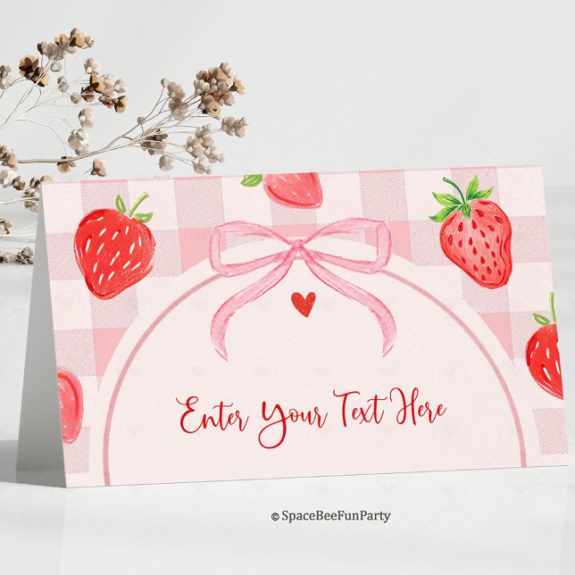 Carte De Placement Étiquettes de nourriture aux fruits rouges Ruban F (berry food tags, strawberry food tags, berry place cards, strawberry place cards, bow food tags, ber)