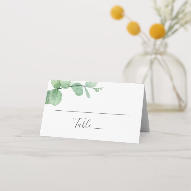 Carte De Placement Eucalyptus aquarelle. Élégante verdure de mariage (Devant)
