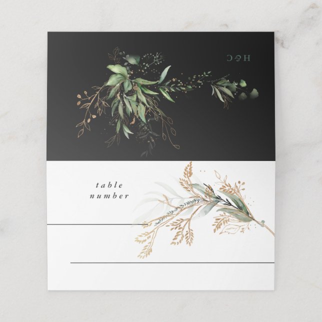 Carte De Placement Eucalyptus botanique feuillus Branche noire modern (Extérieur déplié)
