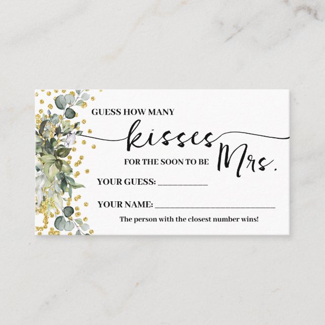 Carte De Placement Eucalyptus Gold Combien de baisers pour Mme Game C (Devant)