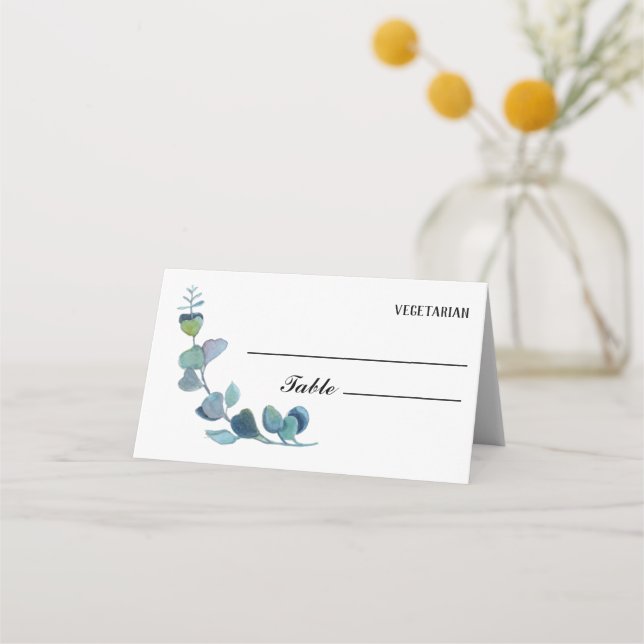 Carte De Placement Eucalyptus Mariage Repas Choix & Numéro de table (Devant)