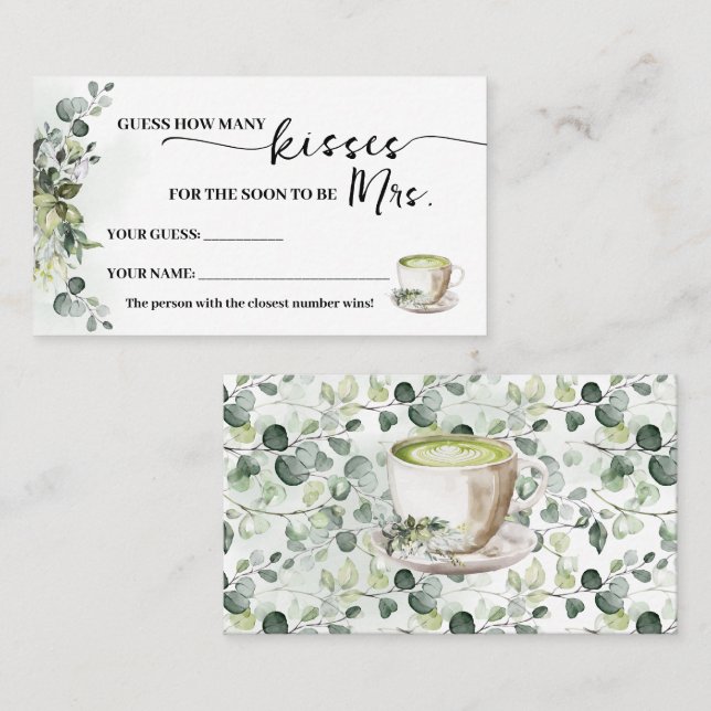 Carte De Placement Eucalyptus Matcha Combien de baisers pour Mme Card (Devant / Derrière)