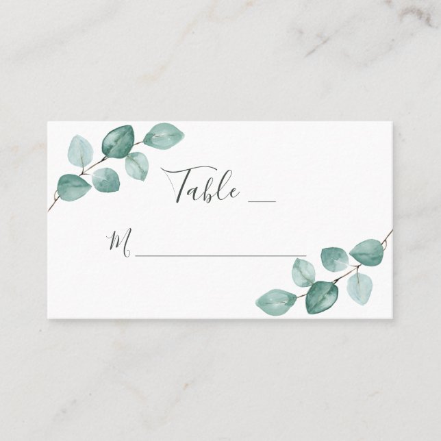 Carte De Placement Eucalyptus moderne Aquarelle Mariage de script noi (Devant)