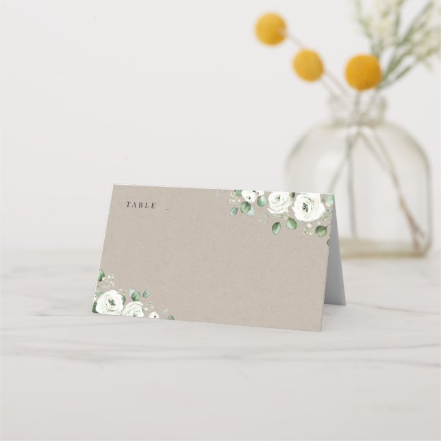 Carte De Placement Eucalyptus Verdure blanc floral rustique mariage (Devant)