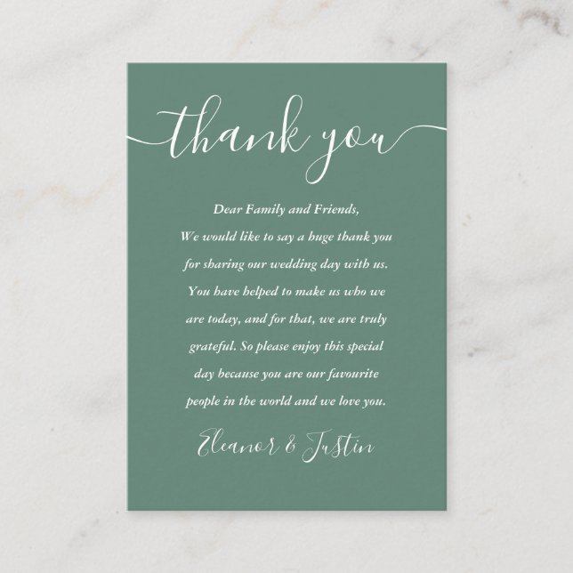 Carte De Placement Eucalyptus Vert Mariage de script moderne Merci (Devant)