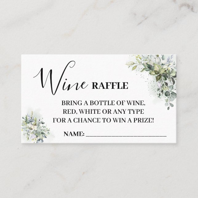 Carte De Placement Eucalyptus Wine Raffle Fête des mariées de la cart (Devant)
