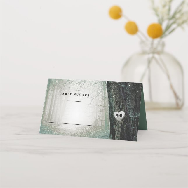 Carte De Placement Evermore | Forêt enchantée | Numéro de table Moss (Devant)