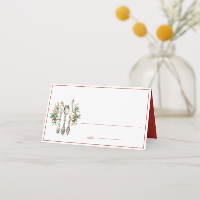 Carte De Placement Fancy Holiday Silverware Joyeux Noël (Devant)