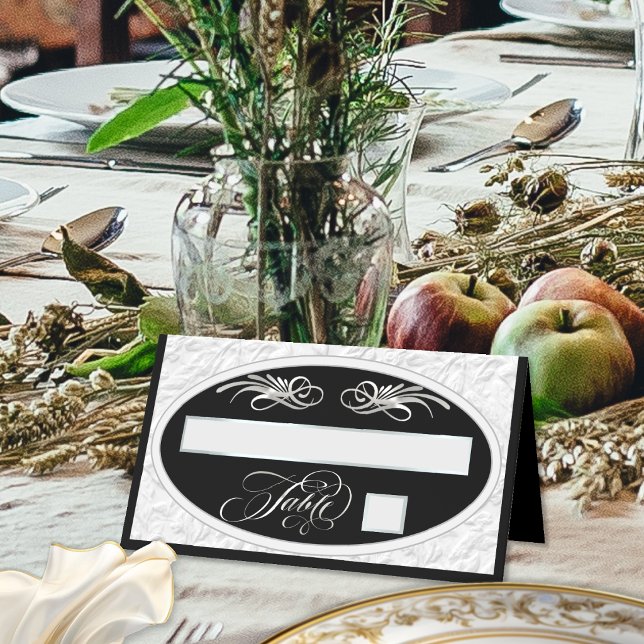 Carte De Placement Faux gaufrage, calligraphie - Noir/Argent (Créateur téléchargé)