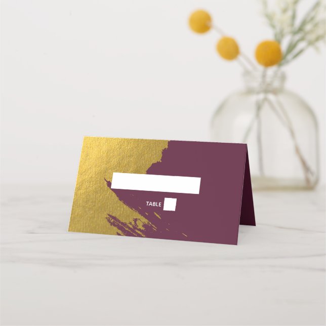 Carte De Placement Faux Gold Brushstrokies & Mariage Bourgogne (Devant)