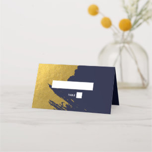 Carte De Placement Faux Gold Brushstrokies & Navy Blue Mariage