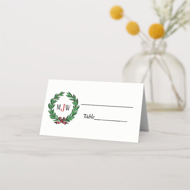 Carte De Placement Festif Noël Noël Noël Holly Wreath Monogramme (Dos)