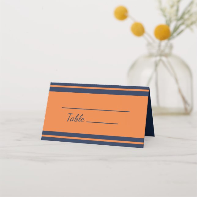 Carte De Placement Fête d'anniversaire rayée bleu marine orange (Devant)