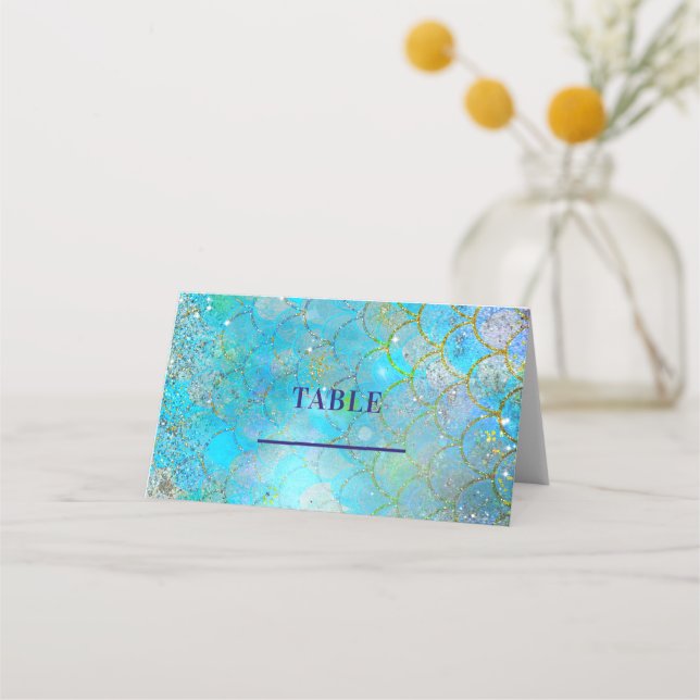 Carte De Placement Fête d'anniversaire Sirène Perle Iridescente Scint (Devant)