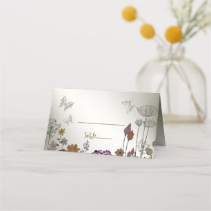 Carte De Placement Fête de mariage Fleurs de jardin colorées Papillon
