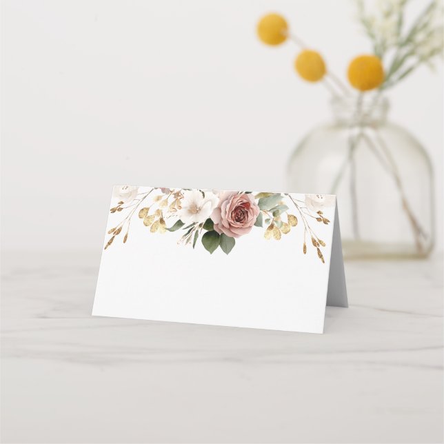 Carte De Placement Fête de mariage floral d'automne rose et or (Devant)