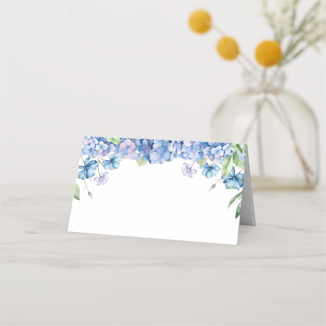 Carte De Placement Fête de Mariage Florale aux Hortensias Bleus Moder (Devant)