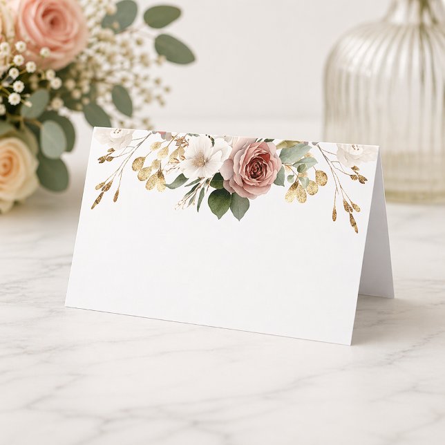 Carte De Placement Fête de mariage Florale d'Automne Rose et Or (ready to be written on)