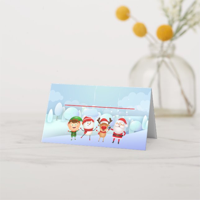 Carte De Placement Fête de Noël Père Noël, Rudolph Snowman Elf (Devant)