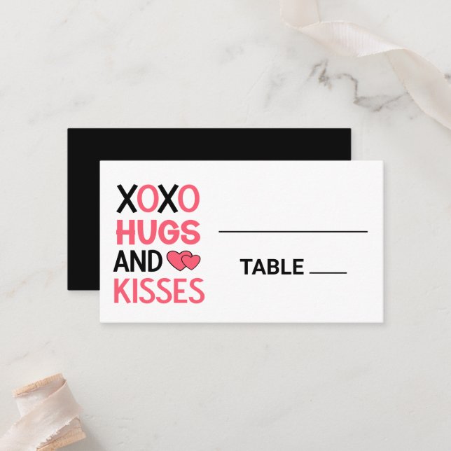 Carte De Placement Fête des mariées de baisers XOXO Hugs Mariage noir (Devant/Arrière en situation)