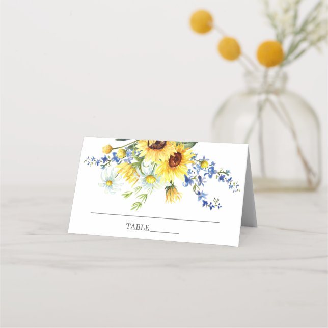 Carte De Placement Fête des mariées florale de tournesol jaune joyeux (Devant)