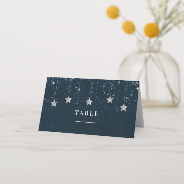 Carte De Placement Fête Étoiles Célestes Bleu Argent Enchanté (Devant)