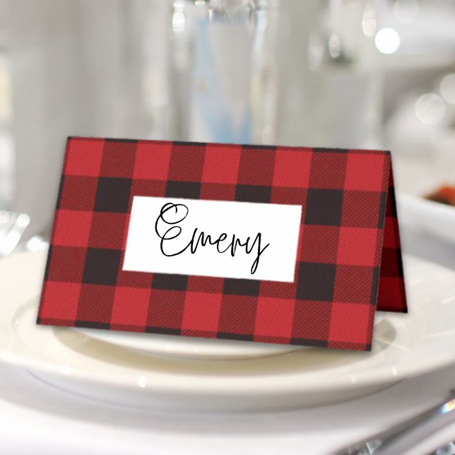 Carte De Placement fête plaid rouge rustique d'hiver bûcheron (rustic winter lumberjack red buffalo plaid party place card)