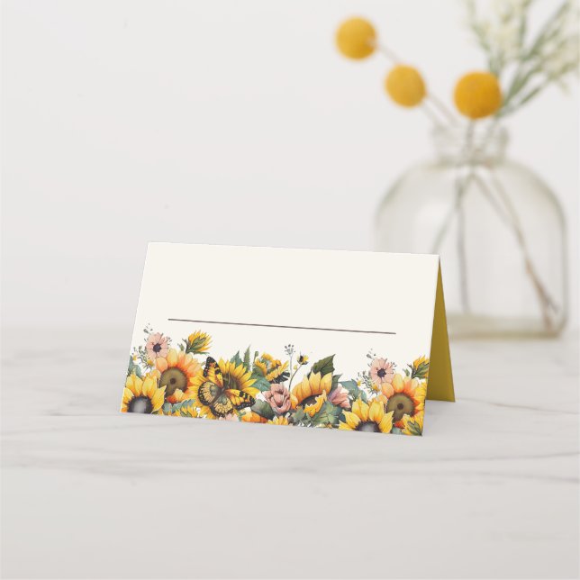 Carte De Placement Fête Tournesols Papillons  (Devant)
