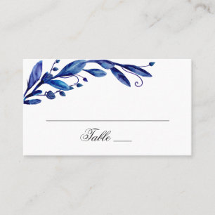 Carte De Placement Feuillage bleu aquarelle. Mariage botanique marine
