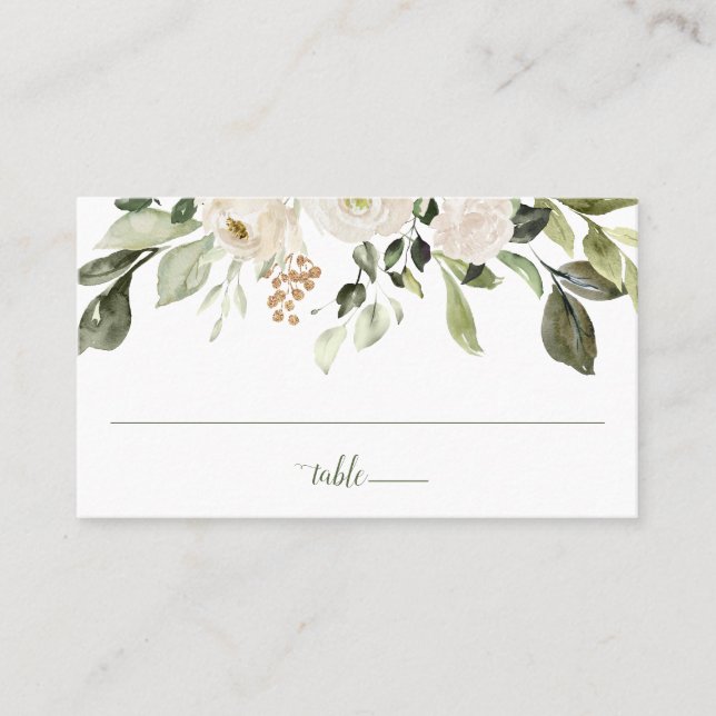 Carte De Placement Feuillage de verdure de mariage floral aquarelle b (Devant)