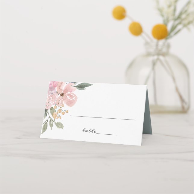 Carte De Placement Feuillage rose pâle Mariage floral rustique (Devant)