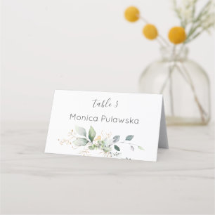 Carte De Placement Feuillage vert et or aquarelle