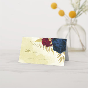 Carte De Placement feuille d'or des fleurs rouges de marine
