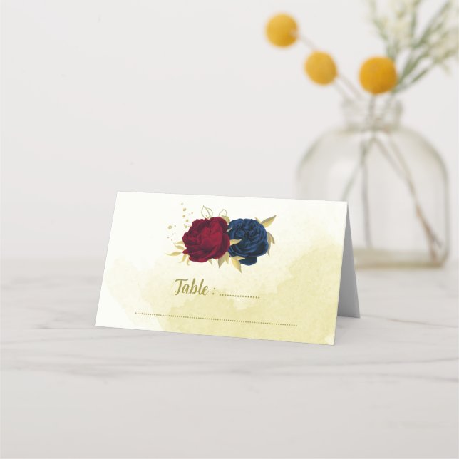 Carte De Placement feuille d'or des fleurs rouges de marine (Devant)