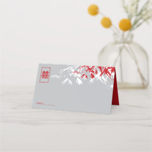 Carte De Placement Feuille double Xi Mariage chinois gris et rouge ba