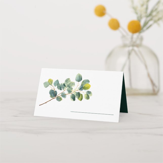 Carte De Placement Feuille vert de la branche Eucalyptus nom mariage (Devant)