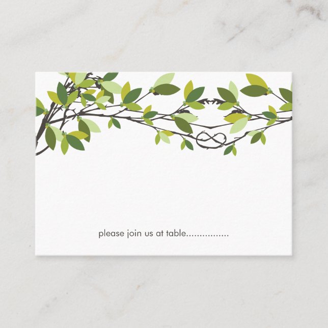 Carte De Placement Feuille vert noué amoureux arbres Mariage d'été (Devant)
