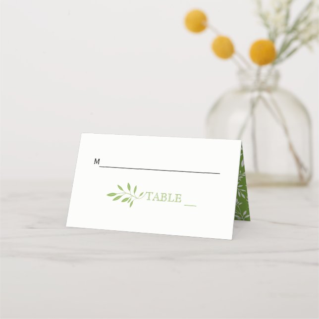 Carte De Placement Feuille vert verdoyant mariage plié escort (Devant)