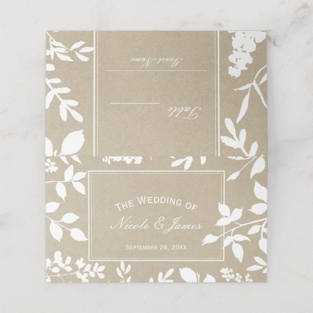 Carte De Placement Feuilles botaniques blancs Tableau simple Mariage  (Extérieur déplié)