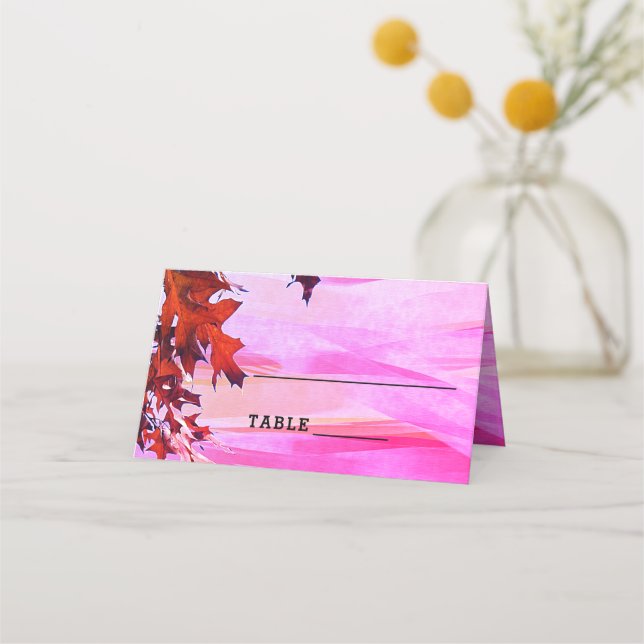 Carte De Placement Feuilles d'automne Orange rose Mariage (Devant)